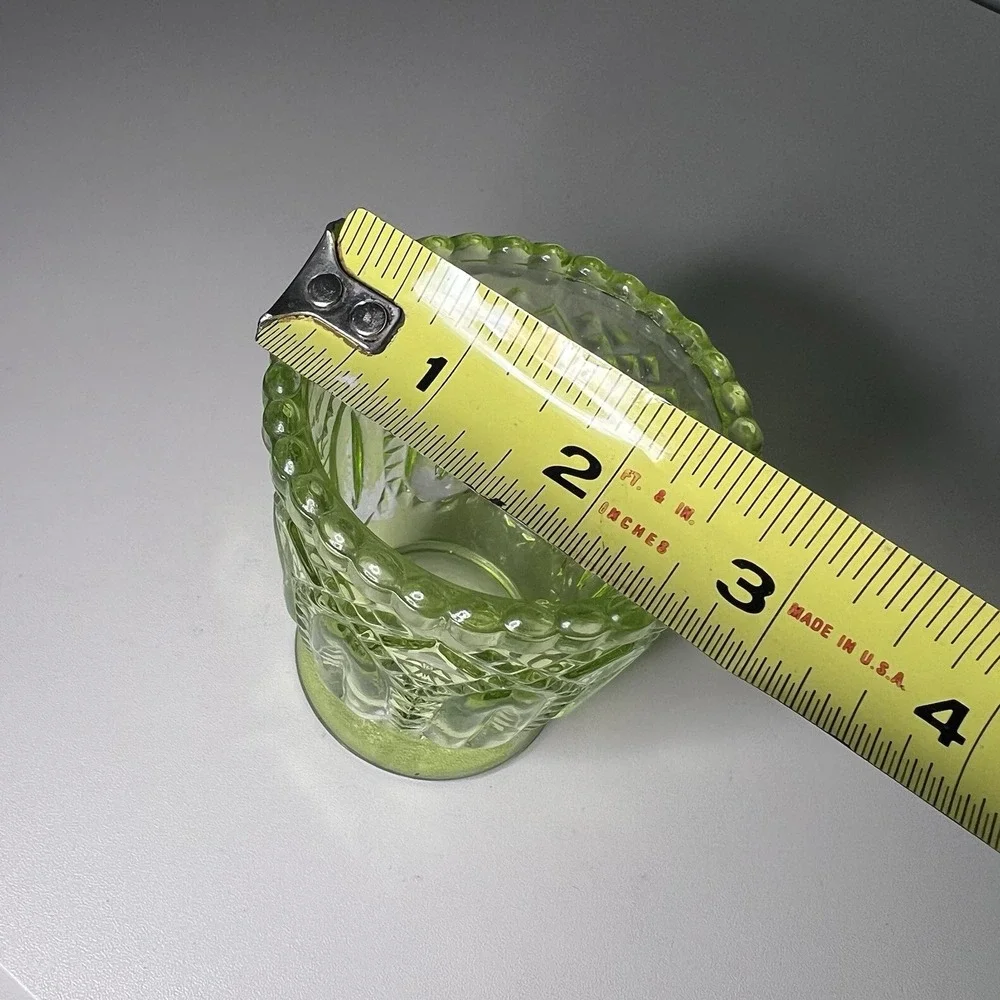 Vtg Green‎ Glass Antique Celery Vase Spooner Toothpick Votive Candle Holder